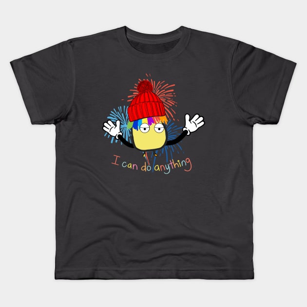 RAINBOW HAIR CARTOON GIRL I CAN DO ANYTHING FUNNY Kids T-Shirt by DAZu